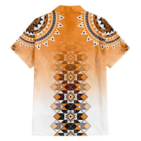 New Zealand Family Matching Off The Shoulder Long Sleeve Dress and Hawaiian Shirt Poutama Mix Orange Taniko Inspired Art LT05 - Polynesian Pride