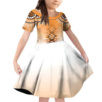 New Zealand Family Matching Off Shoulder Short Dress and Hawaiian Shirt Poutama Mix Orange Taniko Inspired Art LT05 Daughter's Dress Orange - Polynesian Pride