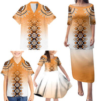 New Zealand Family Matching Puletasi and Hawaiian Shirt Poutama Mix Orange Taniko Inspired Art LT05 - Polynesian Pride