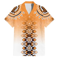 New Zealand Family Matching Puletasi and Hawaiian Shirt Poutama Mix Orange Taniko Inspired Art LT05 Dad's Shirt - Short Sleeve Orange - Polynesian Pride