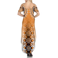 New Zealand Family Matching Summer Maxi Dress and Hawaiian Shirt Poutama Mix Orange Taniko Inspired Art LT05 - Polynesian Pride