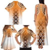 New Zealand Family Matching Tank Maxi Dress and Hawaiian Shirt Poutama Mix Orange Taniko Inspired Art LT05 - Polynesian Pride