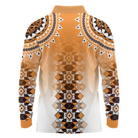 New Zealand Long Sleeve Polo Shirt Poutama Mix Orange Taniko Inspired Art LT05