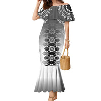 New Zealand Family Matching Mermaid Dress and Hawaiian Shirt Poutama Mix Gray Taniko Inspired Art LT05 Mom's Dress Gray - Polynesian Pride