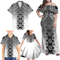 New Zealand Family Matching Off Shoulder Maxi Dress and Hawaiian Shirt Poutama Mix Gray Taniko Inspired Art LT05 - Polynesian Pride
