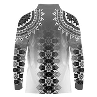 New Zealand Long Sleeve Polo Shirt Poutama Mix Gray Taniko Inspired Art LT05