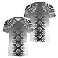 New Zealand Women V-Neck T-Shirt Poutama Mix Gray Taniko Inspired Art LT05