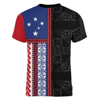 Samoa Flag Women V-Neck T-Shirt Ula Fala With Samoan Siapo - Polynesian Pride