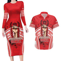 Custom Tonga Rugby Mate Ma'a Couples Matching Long Sleeve Bodycon Dress and Hawaiian Shirt Tongan Pride Unique Style - Polynesian Pride