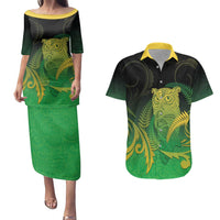 New Zealand Aotearoa Ruru Couples Matching Puletasi and Hawaiian Shirt Maori Fern Art Green LT05 Green - Polynesian Pride