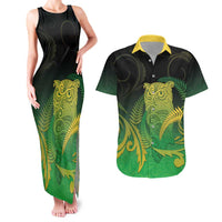 New Zealand Aotearoa Ruru Couples Matching Tank Maxi Dress and Hawaiian Shirt Maori Fern Art Green LT05 Green - Polynesian Pride