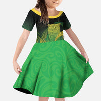 New Zealand Aotearoa Ruru Family Matching Short Sleeve Bodycon Dress and Hawaiian Shirt Maori Fern Art Green