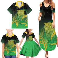 New Zealand Aotearoa Ruru Family Matching Summer Maxi Dress and Hawaiian Shirt Maori Fern Art Green LT05 - Polynesian Pride