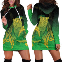 New Zealand Aotearoa Ruru Hoodie Dress Maori Fern Art Green