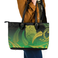 New Zealand Aotearoa Ruru Leather Tote Bag Maori Fern Art Green