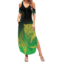 New Zealand Aotearoa Ruru Summer Maxi Dress Maori Fern Art Green