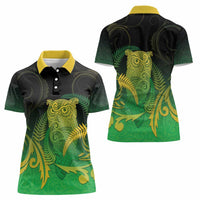 New Zealand Aotearoa Ruru Women Polo Shirt Maori Fern Art Green