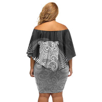 New Zealand Aotearoa Ruru Family Matching Off Shoulder Short Dress and Hawaiian Shirt Maori Fern Art Black LT05 - Polynesian Pride