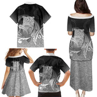New Zealand Aotearoa Ruru Family Matching Puletasi and Hawaiian Shirt Maori Fern Art Black