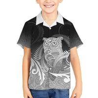 New Zealand Aotearoa Ruru Family Matching Tank Maxi Dress and Hawaiian Shirt Maori Fern Art Black LT05 Son's Shirt Black - Polynesian Pride