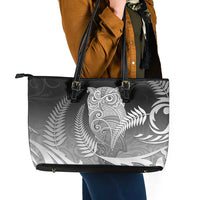New Zealand Aotearoa Ruru Leather Tote Bag Maori Fern Art Black