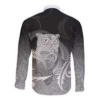 New Zealand Aotearoa Ruru Long Sleeve Button Shirt Maori Fern Art Black