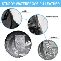 New Zealand Aotearoa Ruru Spare Tire Cover Maori Fern Art Black