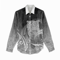 New Zealand Aotearoa Ruru Women Casual Shirt Maori Fern Art Black LT05 - Polynesian Pride
