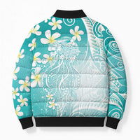 Polynesian Jellyfish Bomber Puffer Jacket With Plumeria Teal