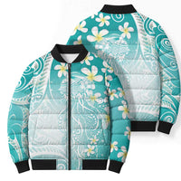 Polynesian Jellyfish Bomber Puffer Jacket With Plumeria Teal