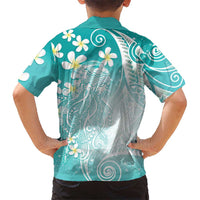 Polynesian Jellyfish Family Matching Off The Shoulder Long Sleeve Dress and Hawaiian Shirt With Plumeria Teal LT05 - Polynesian Pride