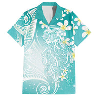 Polynesian Jellyfish Family Matching Off The Shoulder Long Sleeve Dress and Hawaiian Shirt With Plumeria Teal LT05 Dad's Shirt - Short Sleeve Teal - Polynesian Pride