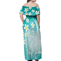 Polynesian Jellyfish Family Matching Off Shoulder Maxi Dress and Hawaiian Shirt With Plumeria Teal LT05 - Polynesian Pride