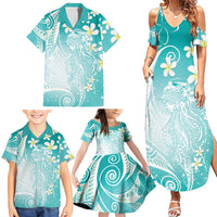 Polynesian Jellyfish Family Matching Summer Maxi Dress and Hawaiian Shirt With Plumeria Teal LT05 - Polynesian Pride