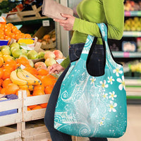 Polynesian Jellyfish Grocery Bag With Plumeria Teal
