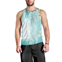 Polynesian Jellyfish Men Tank Top With Plumeria Teal