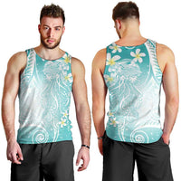 Polynesian Jellyfish Men Tank Top With Plumeria Teal