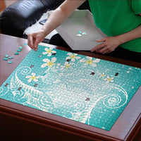 Polynesian Jellyfish Puzzle With Plumeria Teal