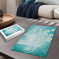 Polynesian Jellyfish Puzzle With Plumeria Teal