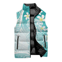 Polynesian Jellyfish Sleeveless Puffer Jacket With Plumeria Teal