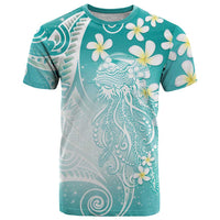 Polynesian Jellyfish T Shirt With Plumeria Teal
