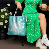 Polynesian Jellyfish Tote Bag With Plumeria Teal