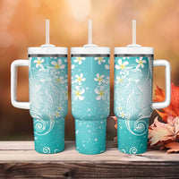 Polynesian Jellyfish Tumbler With Handle With Plumeria Teal