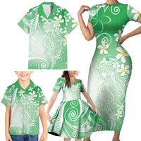 Polynesian Jellyfish Family Matching Short Sleeve Bodycon Dress and Hawaiian Shirt With Plumeria Green LT05 - Polynesian Pride
