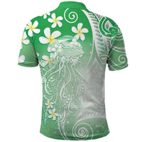 Polynesian Jellyfish Polo Shirt With Plumeria Green