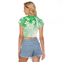 Polynesian Jellyfish Raglan Cropped T Shirt With Plumeria Green