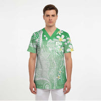 Polynesian Jellyfish Scrub Top With Plumeria Green