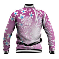 Polynesian Jellyfish Baseball Jacket With Plumeria Pink