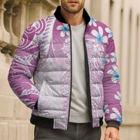 Polynesian Jellyfish Bomber Puffer Jacket With Plumeria Pink