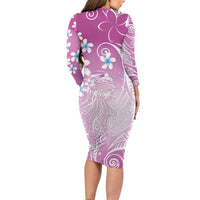 Polynesian Jellyfish Family Matching Long Sleeve Bodycon Dress and Hawaiian Shirt With Plumeria Pink LT05 - Polynesian Pride
